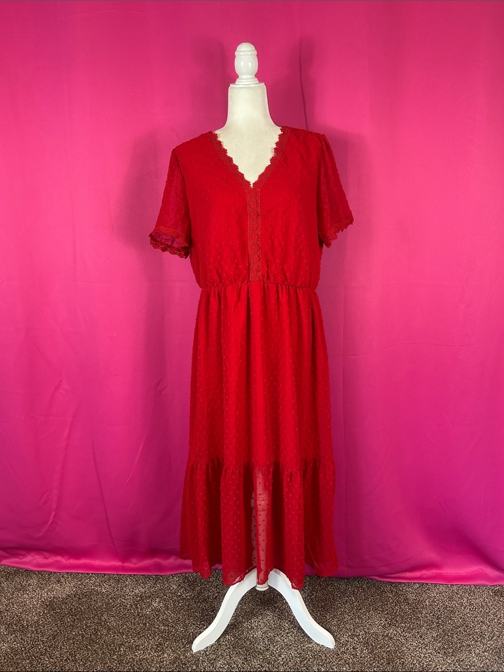 BTFBM red chiffon and lace dress XL‎